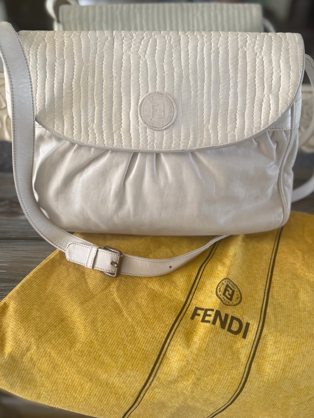 FENDI Chef FF Zucca Leather Ruched Textured Shoulder or Crossbody Bag w Dust-bag - Picture 16 of 16